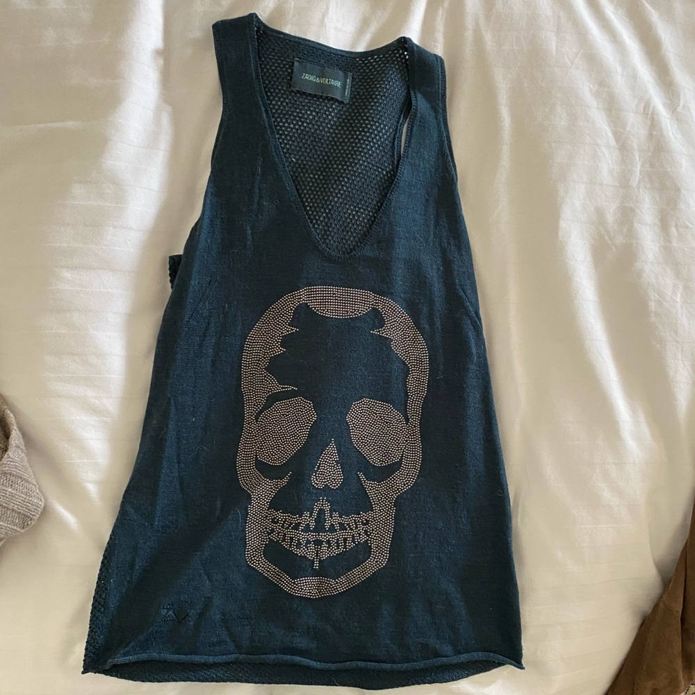 Zadig & Voltaire Skull Tank Top Shirt Teal T-shirt